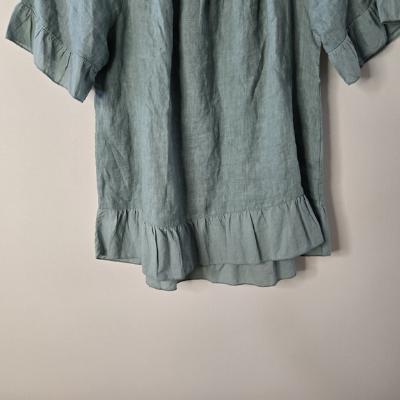 TERZO MILLENNIO sage Green Women's Size L 100% LINEN Babydoll Crop Tunic - Picture 4 of 10